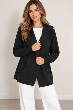 Live Well Hooded Open Front Cardigan Jacket Black Size L